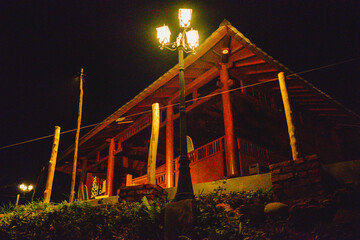 the atmosphere of the cafe courtyard at night