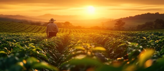 Farmer Silhouetted against a Sunset