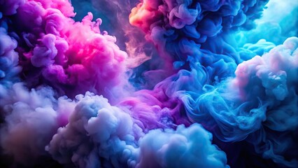 Vibrantly colored smoke clouds of blue and purple