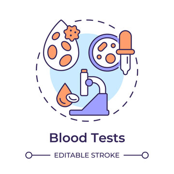 Blood test multi color concept icon. Cancer diagnostics. Laboratory screening. Lab test. Cancer prevention. Round shape line illustration. Abstract idea. Graphic design. Easy to use in article
