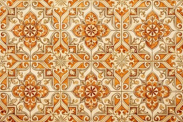 vintage seamless floor and wall tiles in repetitive beige and orange pattern from high angle view