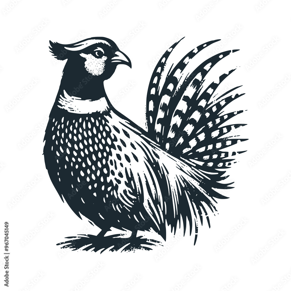 Sticker The pheasant. Black white vector logo illustration. Isolated on white background