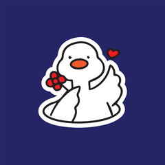 Animal icons cute duck baby with flower and love sticker cartoon character high quality vector for prints children cute adorable