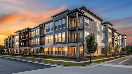 The front view of a newly built home is enhanced by a picturesque surrounding of vibrant green grass 