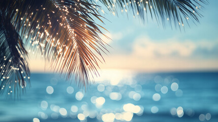 Abstract seascape with palm tree tropical beach