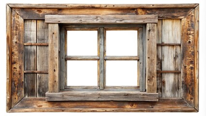 Vintage weathered wooden window on white background