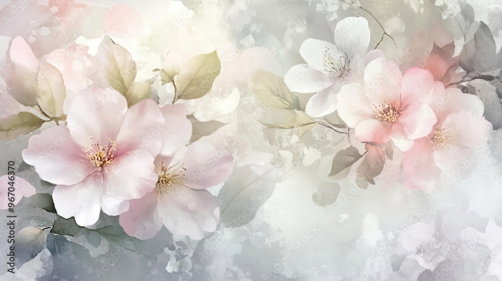 Poster soft pastel floral pattern with delicate blossoms, perfect for creating a serene and tranquil atmosp