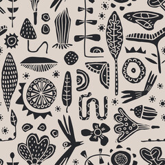Plant seamless pattern. Floral silhouette design.
