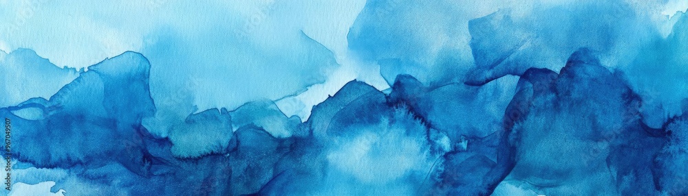 Poster a serene abstract watercolor design featuring gentle blue shades and flowing patterns, perfect for b