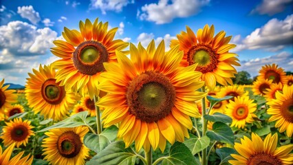 Fototapeta premium Vibrant sunflowers in full bloom, arranged effortlessly, embody the essence of summer's warmth and beauty, exuding