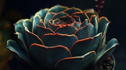 Close-up of a Succulent with Teal and Red Hues