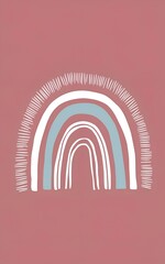 Obraz premium Minimalistic abstract rainbow in pastel colors on a pink background. Ideal for children's illustrations, posters, postcards and web design.