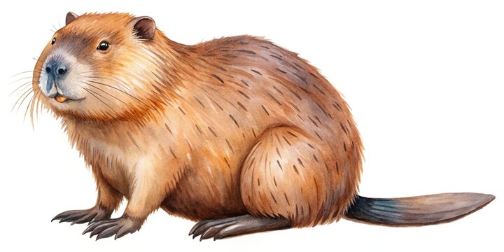 Watercolor beaver illustration on white background