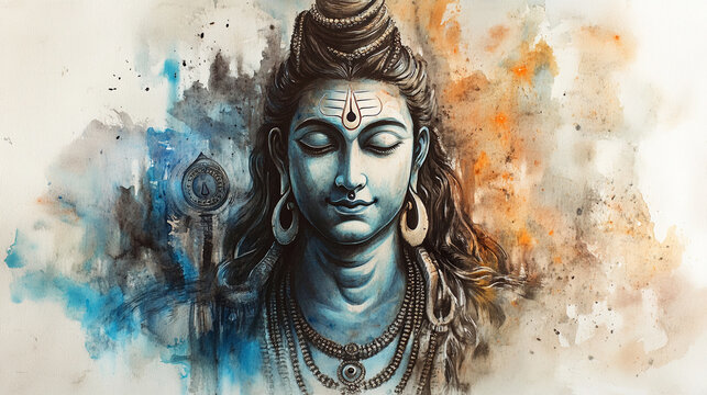 Maha Shivratri festival celebration hindu lord god shiva in Magical lights background