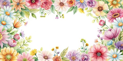 Fototapeta premium watercolor flower frame on white background