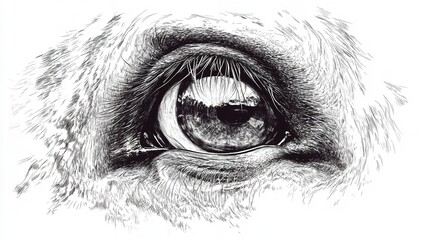 Obraz premium A tight shot of a horse's eye mirroring its facial reflection