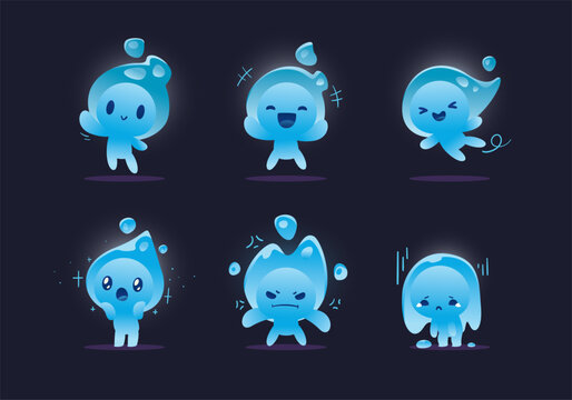 set of cute water drop fire character mascot collection	
