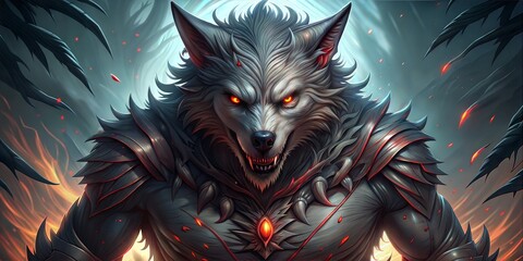 a black and white wolf with sharp horns in the forest