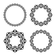 Set of Decorative Circle Design Elements. Radial Floral Patterns for Round Borders and Frames. 