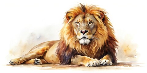 Obraz premium Watercolor painting of a lion from a low angle view