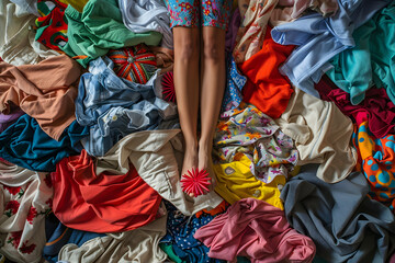 Fototapeta premium カラフルな服と足。クリエイティブなファッション表現