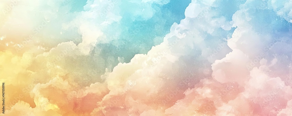 Poster a dreamy cloudscape with pastel colors, creating a soothing and tranquil atmosphere ideal for backgr
