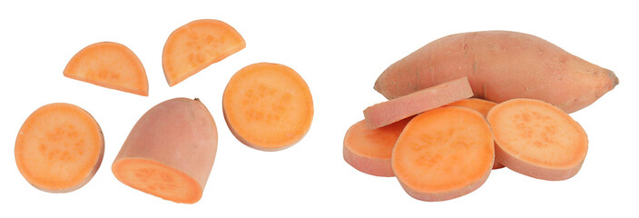 Sweet potato isolated on white background. Top view. Flat lay