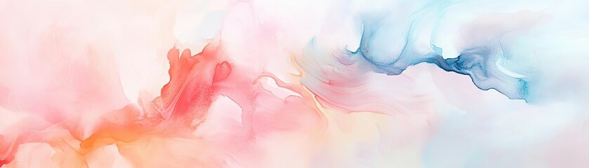 Fototapeta premium Soft abstract watercolor painting with gentle hues of pink, orange, and blue, perfect for artistic backgrounds or calming designs.
