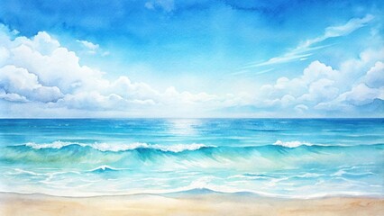 Obraz premium Watercolor painting of ocean with leading lines