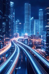 Fototapeta premium A hyper-modern city features public transportation powered entirely by magnetic levitation trains