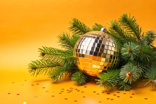 Festive 90s-inspired disco ball with christmas pine decoration