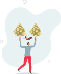 Passive income, earning with no effort by make profit or dividend from investment and achieve financial freedom concept.flat design with people.