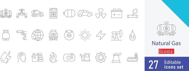 Natural Gas Icon Stock Illustrations. Linear icon collection.