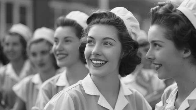 Candid shot of group of student nurses smiling and enjoying their time together