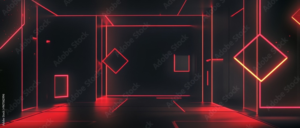 Wall mural A black and red room with neon lights