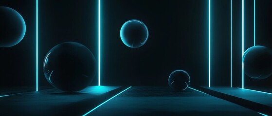 A series of glowing spheres in a dark room