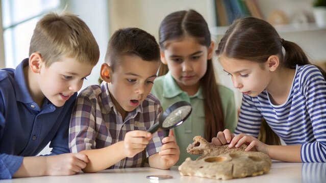 Young Students Exploring Fossils
