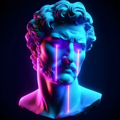 a statue of a man with a pink line of Holographics Colors