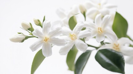 Obraz premium Close-up of Delicate White Flowers with Green Leaves