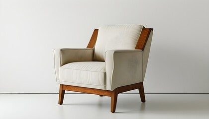 Stylish mid-century modern armchair featuring a comfortable seat and classic design against a pristine white backdrop