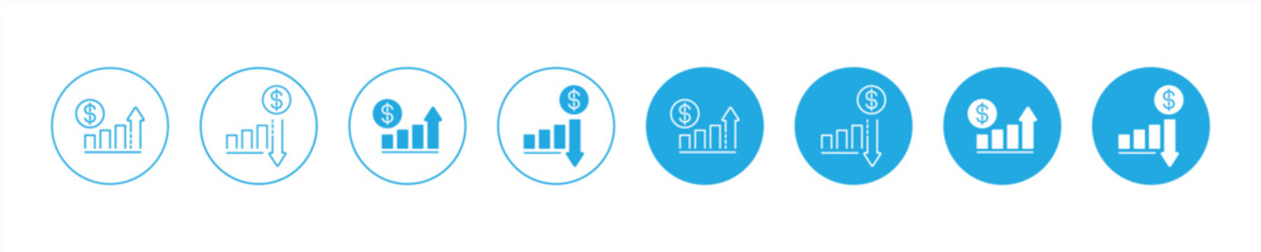 set of money increase icon. increase and decrease money icon. vector illustration