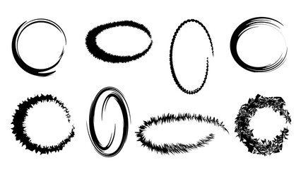 Ink paint splashes with drips, blood drops, dry brush marks, rough round frames. Vector illustration,Grunge scrawls, charcoal scribbles, rough brush strokes, underlines strikethroughs.