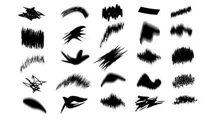 Grungy paint brush strokes.Black ink stencils. Paintbrush, splash, spray, ink splatter and paint marks. Artistic graphic box, black blots, grunge brush strokes and grunge Vector illustration.