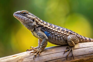 Fototapeta premium Western Fence Lizard (Sceloporus occidentalis) perched on limb in wide-angle shot