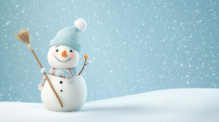 Fototapeta premium Winter holiday background banner cute snowman Merry christmas and happy new year