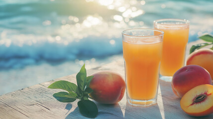 Fototapeta premium fresh peach fruit juice on sea