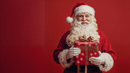Festive Santa Holding a Wrapped Gift