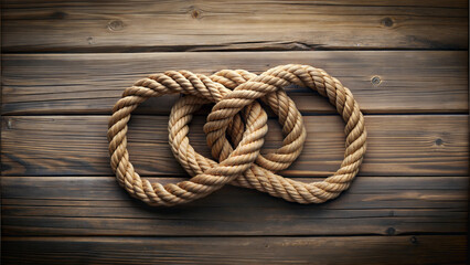 Obraz premium Intricate nautical rope knots on weathered wooden planks background