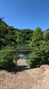 Blue eye river, Albania. Fairy magical river with Turquoise and green water in Muzine, Finiq, Albania, Europe. Vertical