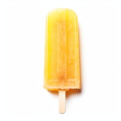 Fruit frozen ice on a wooden stick. Yellow popsicle ice cream isolated on a white background.